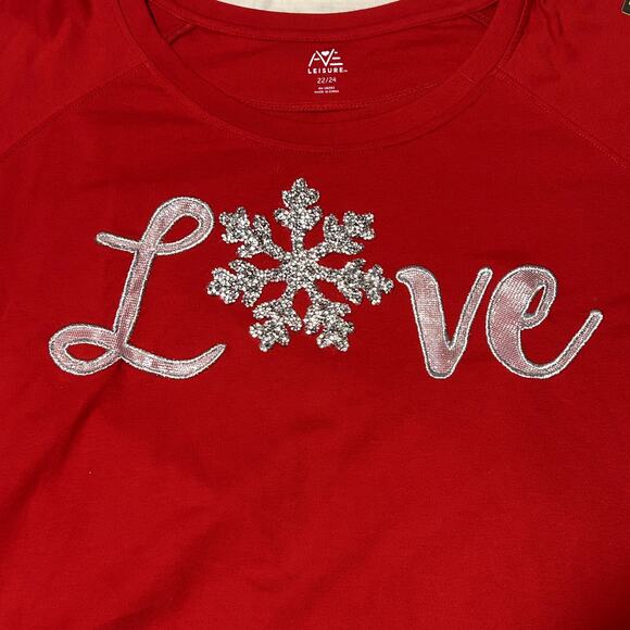 AVE LEISURE 22 / 24 Pullover LOVE Spellout Sweatshirt Snowflake Holiday Pullover - Picture 3 of 8